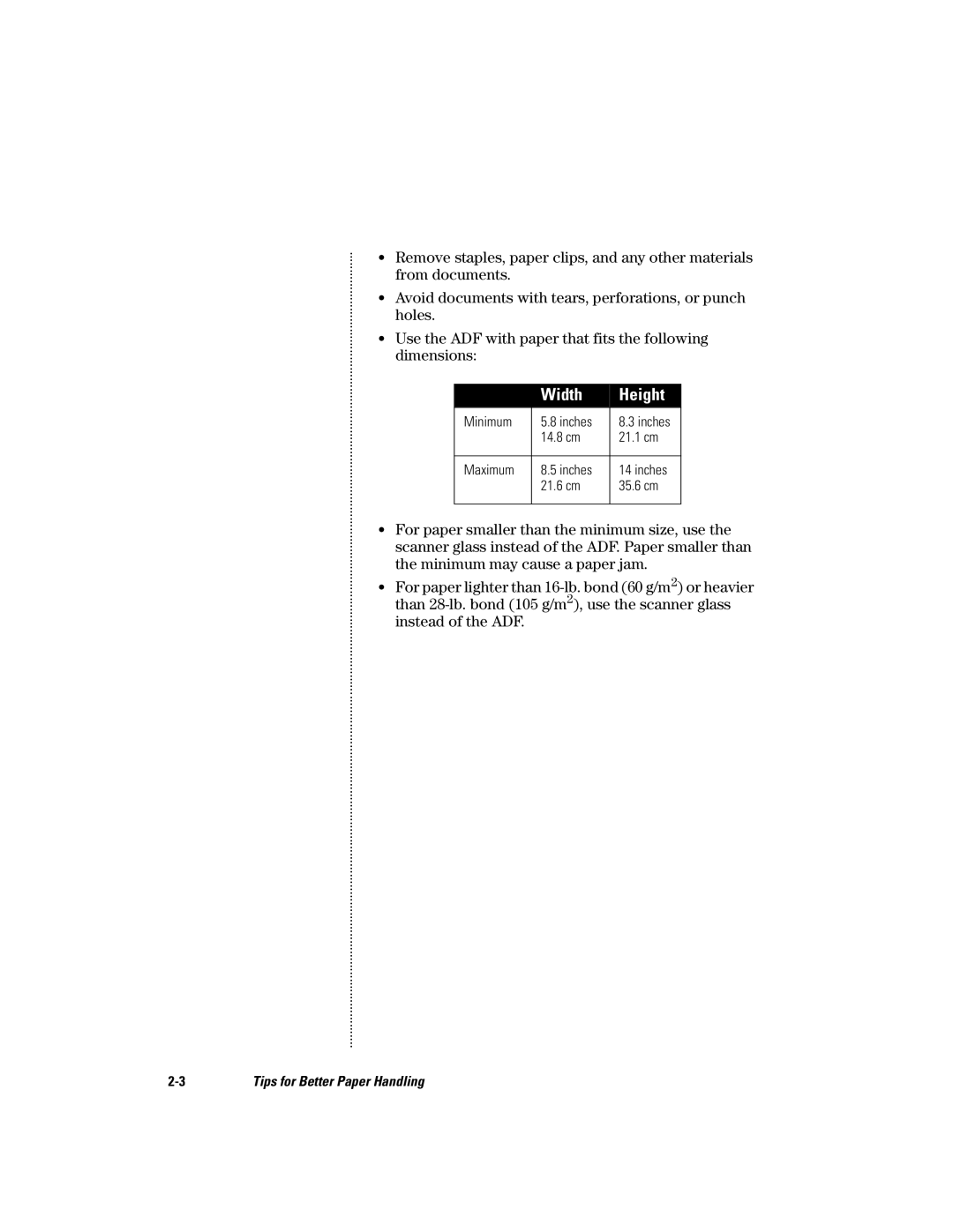 HP s manual Width Height 