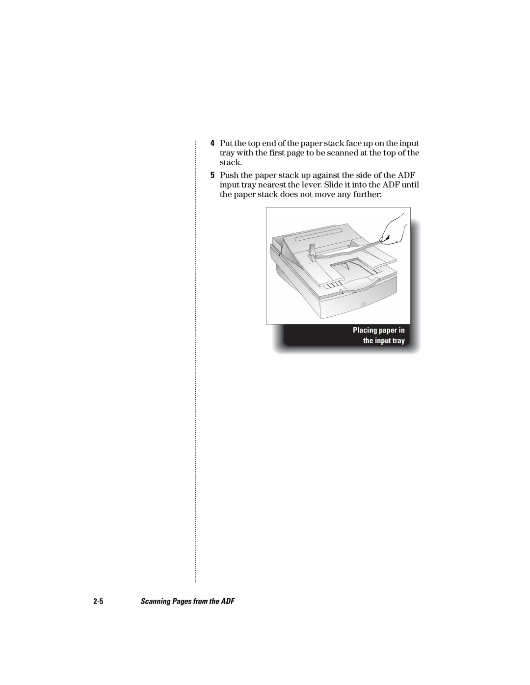 HP manual Placing paper in the input tray ADF posts 