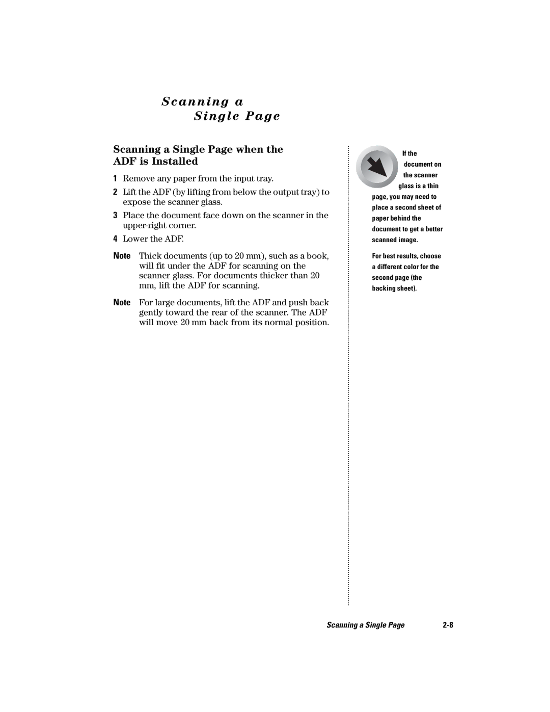 HP manual Scanning a Single Page when the ADF is Installed 