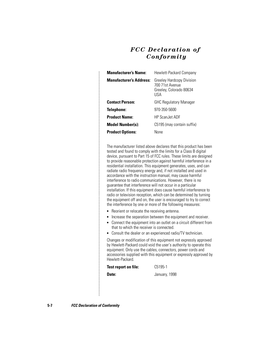 HP s manual FCC Declaration Conformity 