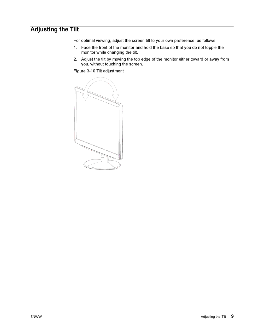 HP S1922 manual Adjusting the Tilt, Tilt adjustment 