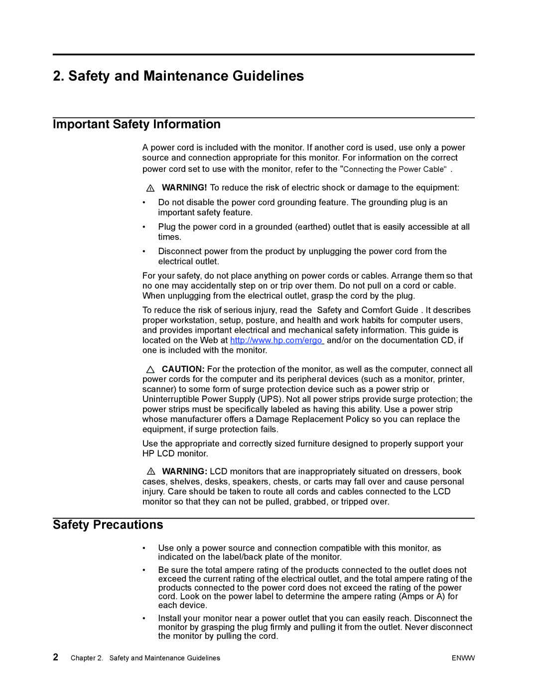 HP S1922 manual Safety and Maintenance Guidelines, Important Safety Information, Safety Precautions 