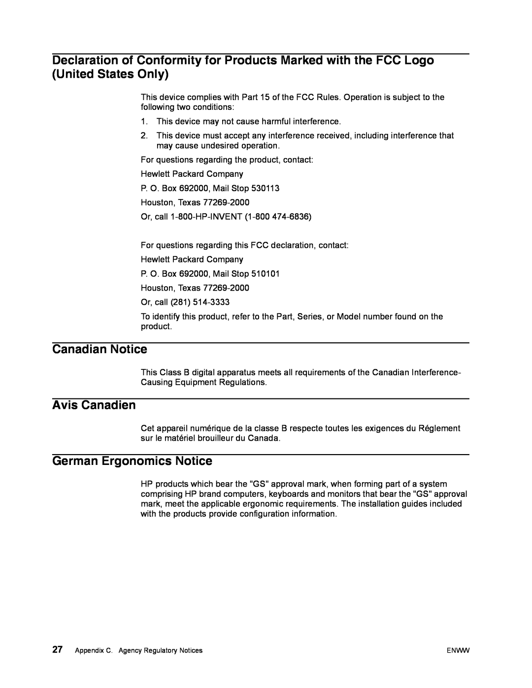 HP S1922 manual Canadian Notice, Avis Canadien, German Ergonomics Notice 