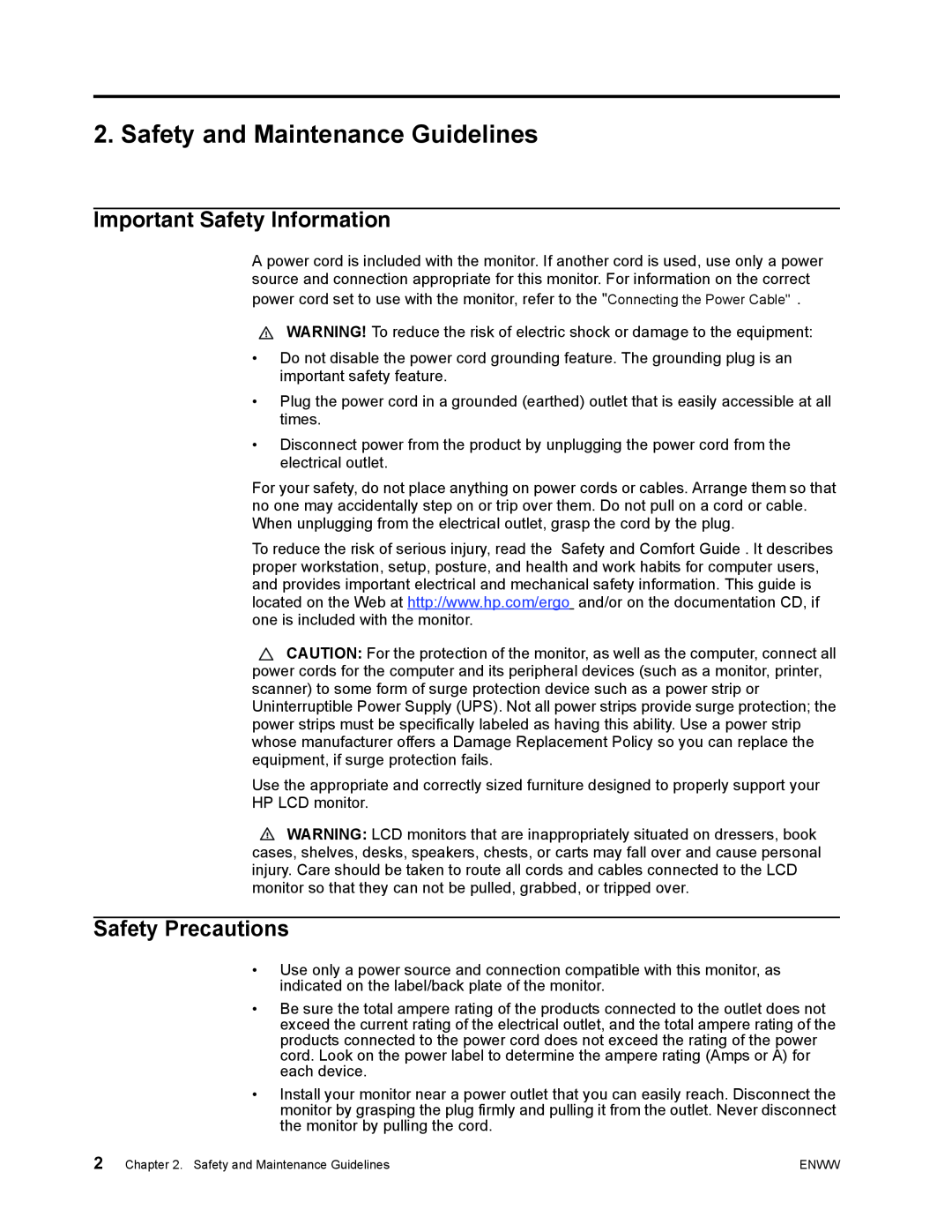 HP S1922 manual Safety and Maintenance Guidelines, Important Safety Information, Safety Precautions 