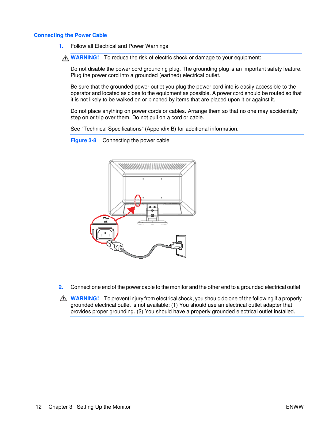 HP S2021 20-inch manual Connecting the Power Cable 