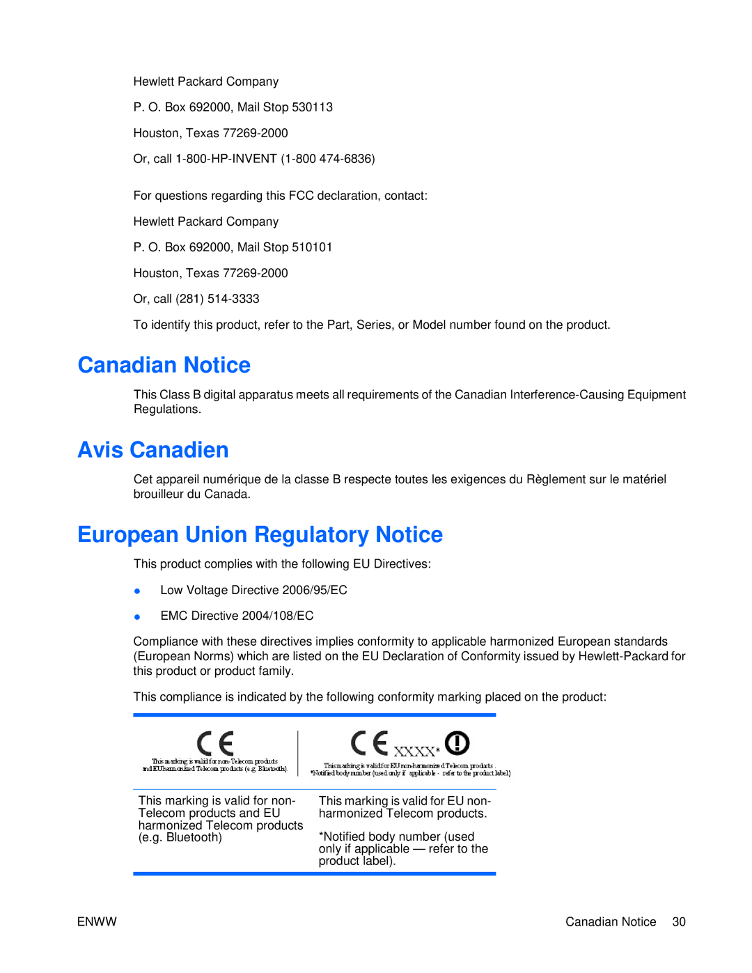 HP S2021 20-inch manual Canadian Notice, Avis Canadien, European Union Regulatory Notice 