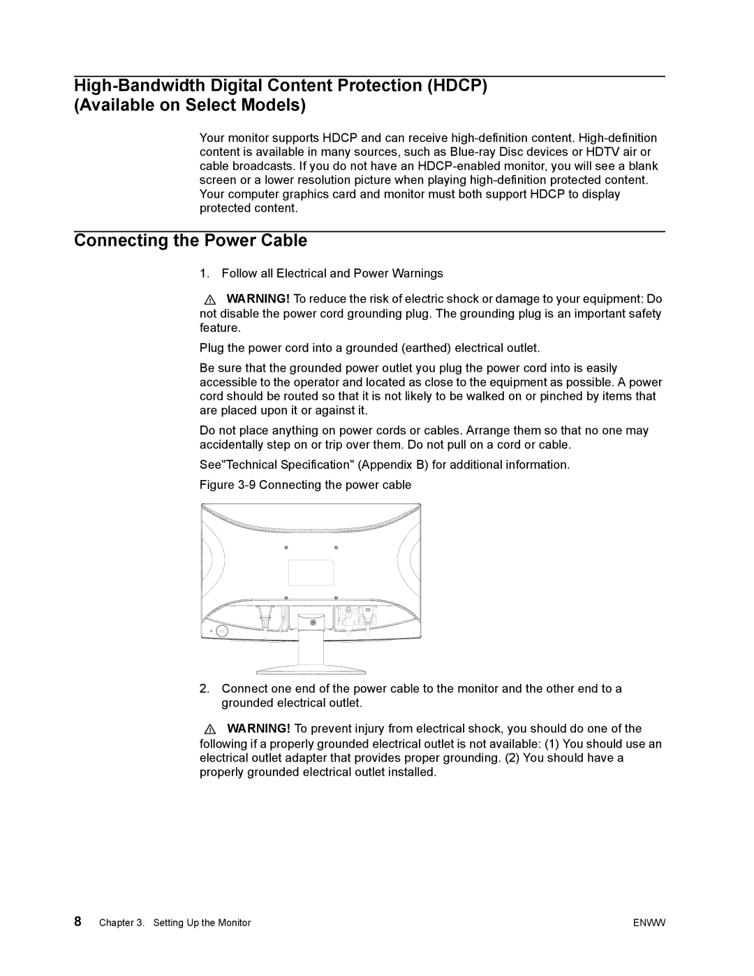 HP S2022a, S1922a manual Connecting the Power Cable 