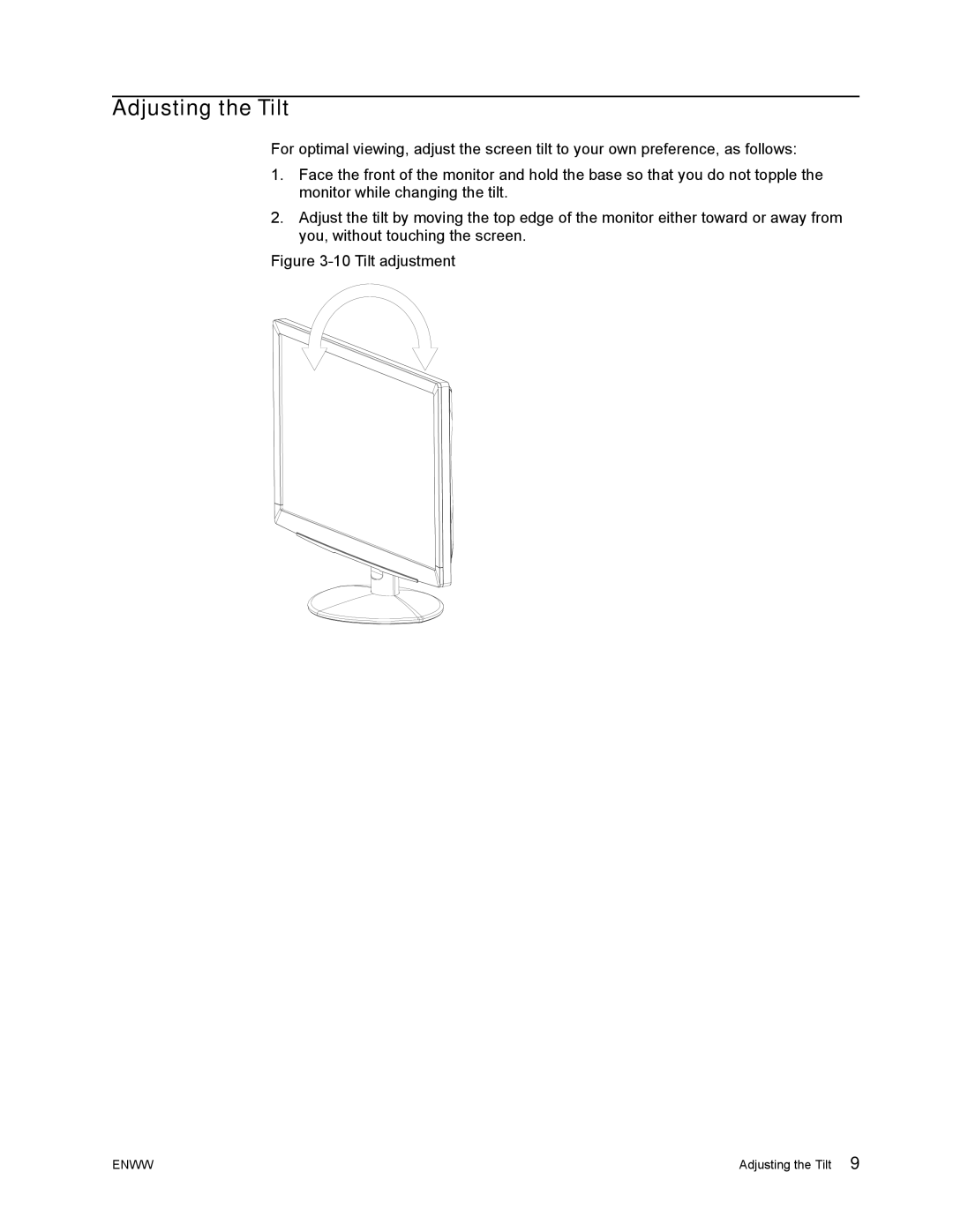 HP S2022a, S1922a manual Adjusting the Tilt, Tilt adjustment 