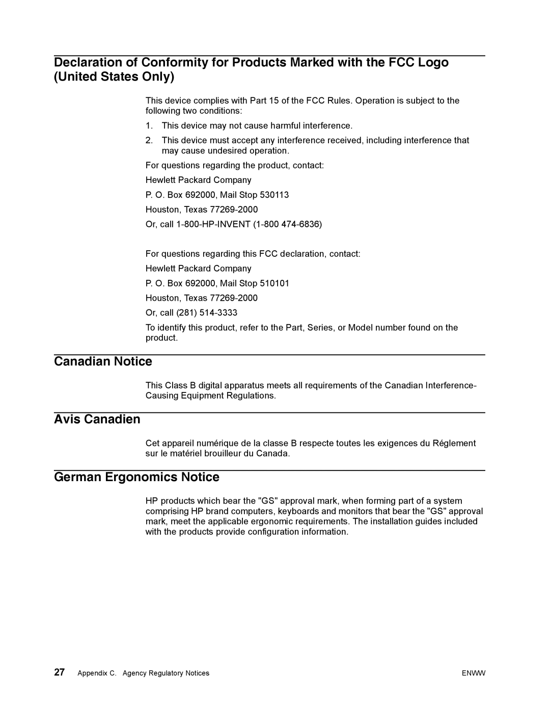 HP S2022a, S1922a manual Canadian Notice, Avis Canadien, German Ergonomics Notice 