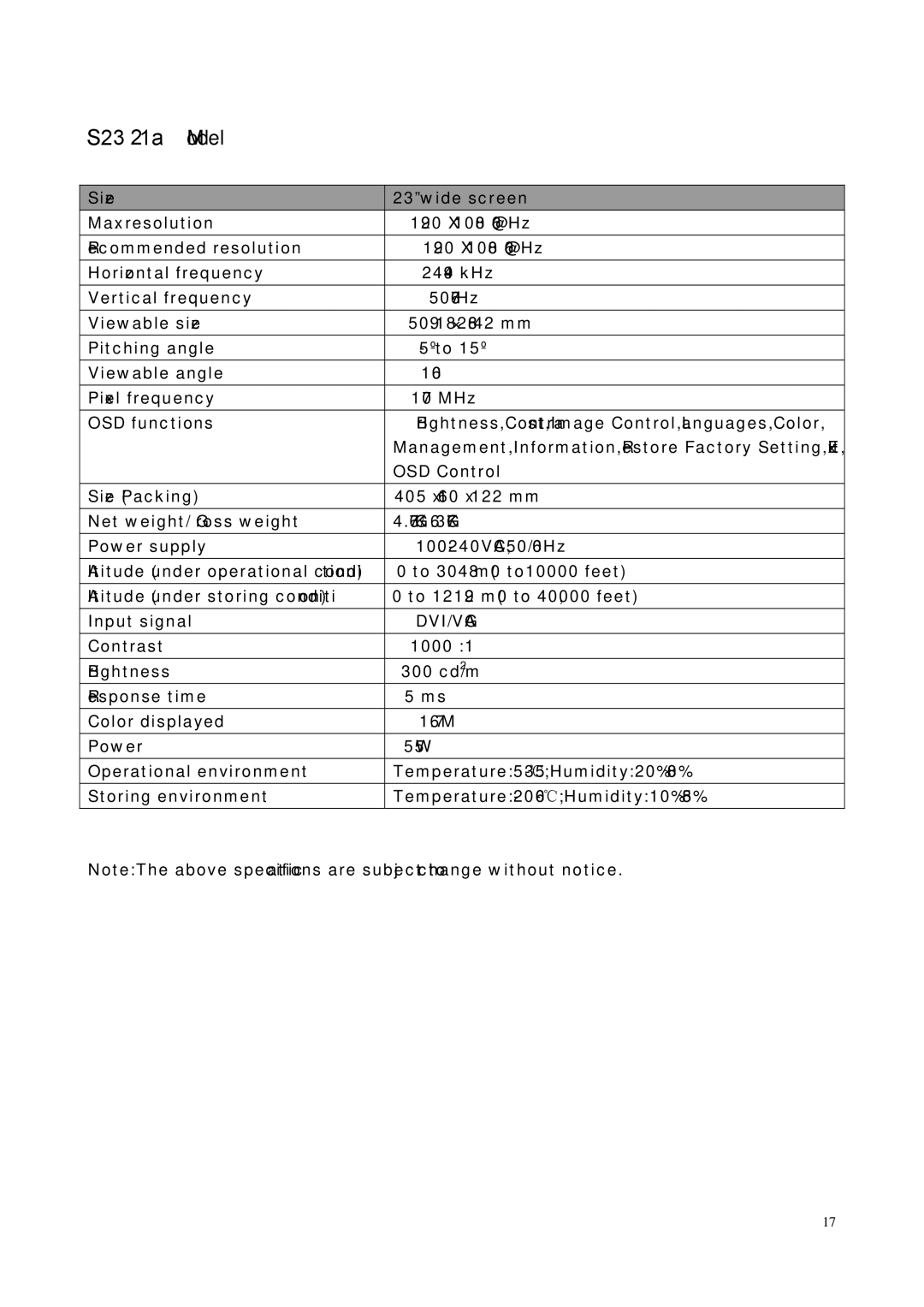 HP S2321A, S1931A, S2031A, S2231A, S2331 manual S2321a Model 