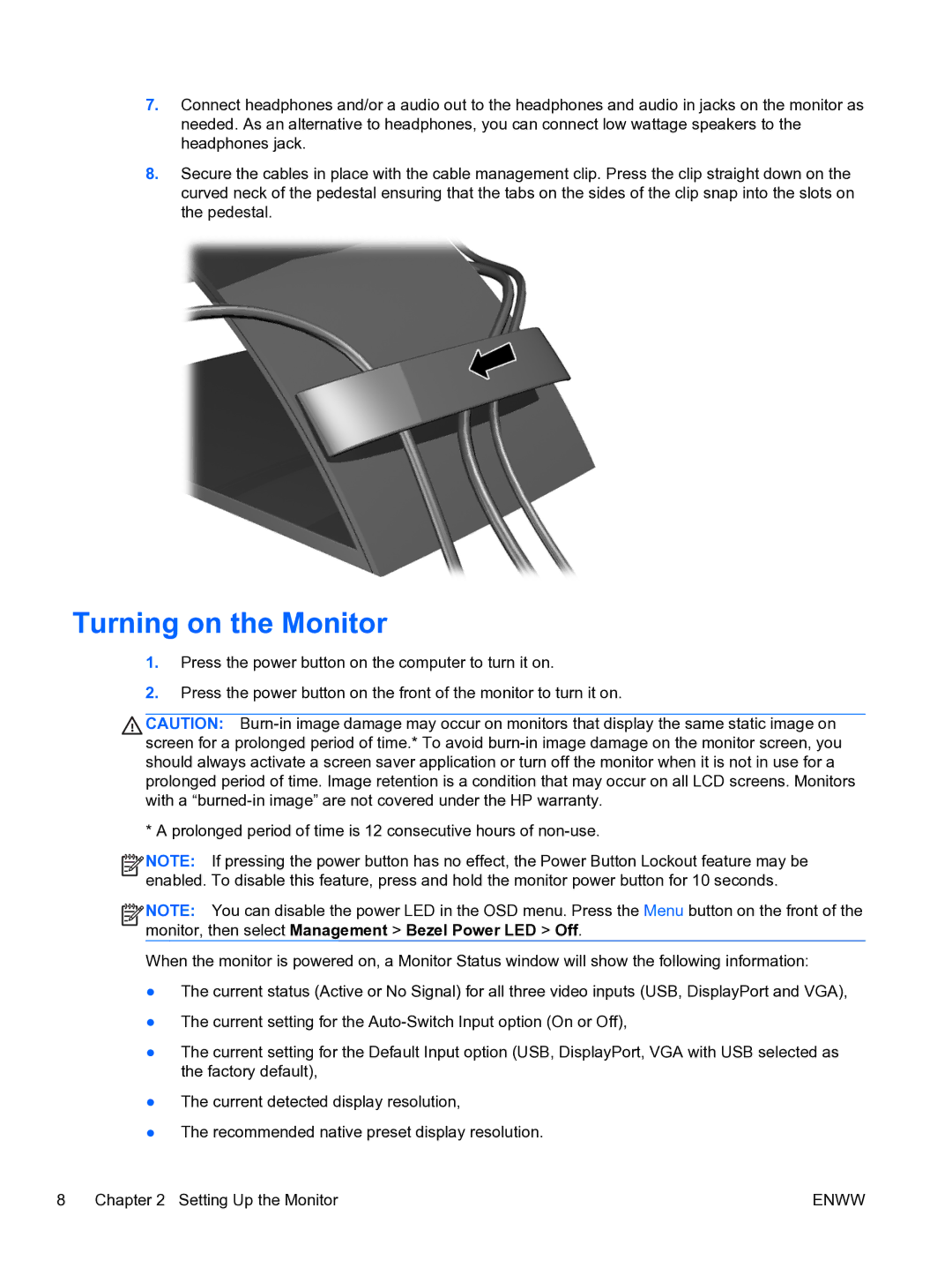 HP S231d 23-in IPS BLU Docking manual Turning on the Monitor 