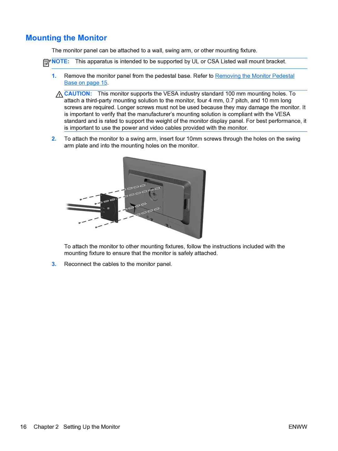 HP S231d 23-in IPS BLU Docking manual Mounting the Monitor 