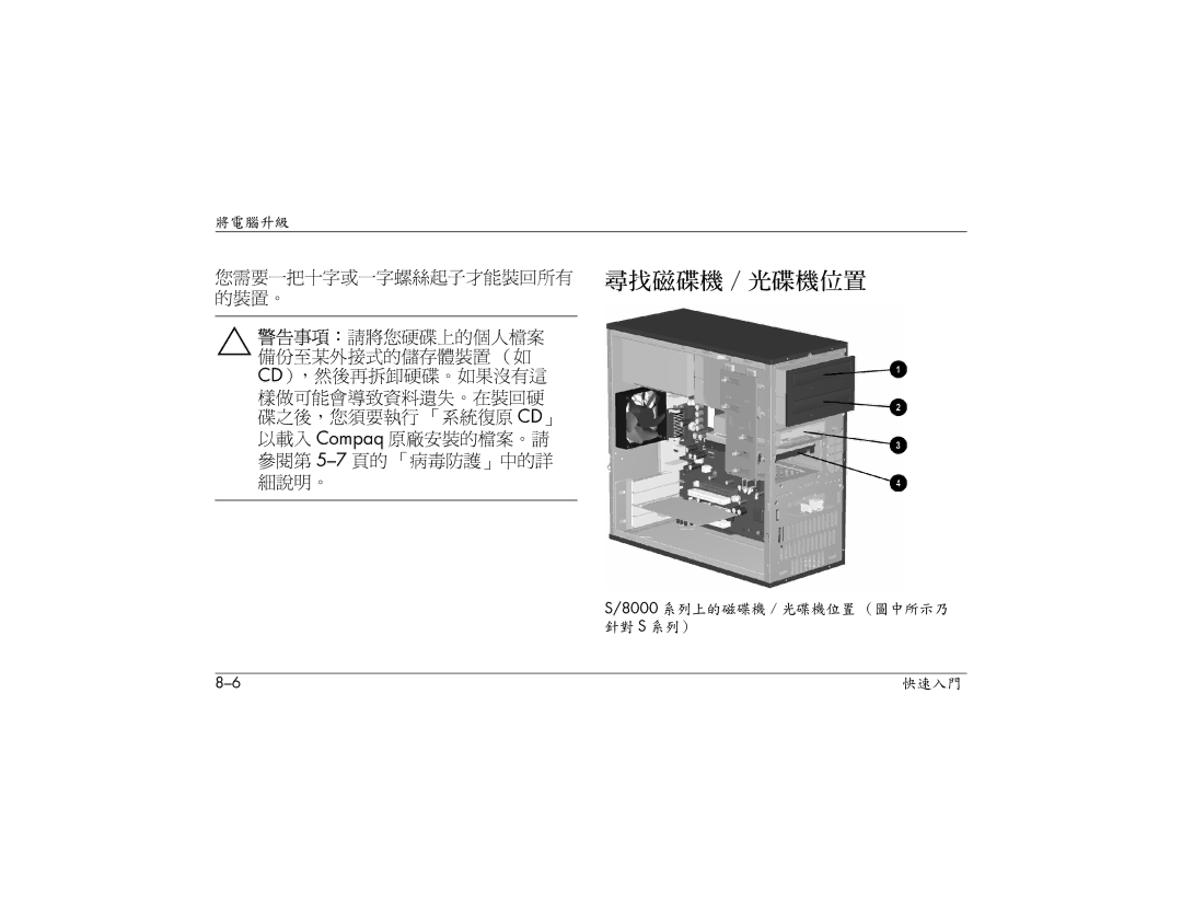 HP S3110AP, S3000AP, S3150AP, S3080AP, S3030AP, S3260AP manual Cd），然後再拆卸硬碟。如果沒有這, 碟之後，您須要執行 「系統復原 Cd」, 參閱第 5-7頁的 「病毒防護」中的詳 細說明。 