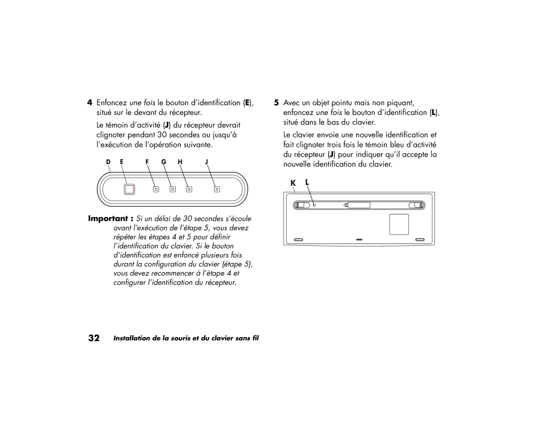 HP S3310OM, S3000NX, S4000NX, S3650LA, S4030LS, S4010LS, S4020LA, S3500CL manual Installation de la souris et du clavier sans fil 