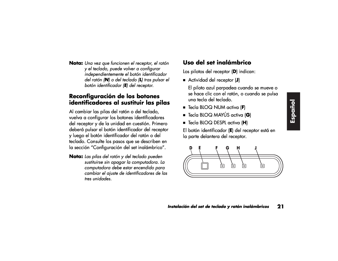 HP S4000NX manual Reconfiguración de los botones identificadores al sustituir las pilas, Uso del set inalámbrico, Español 