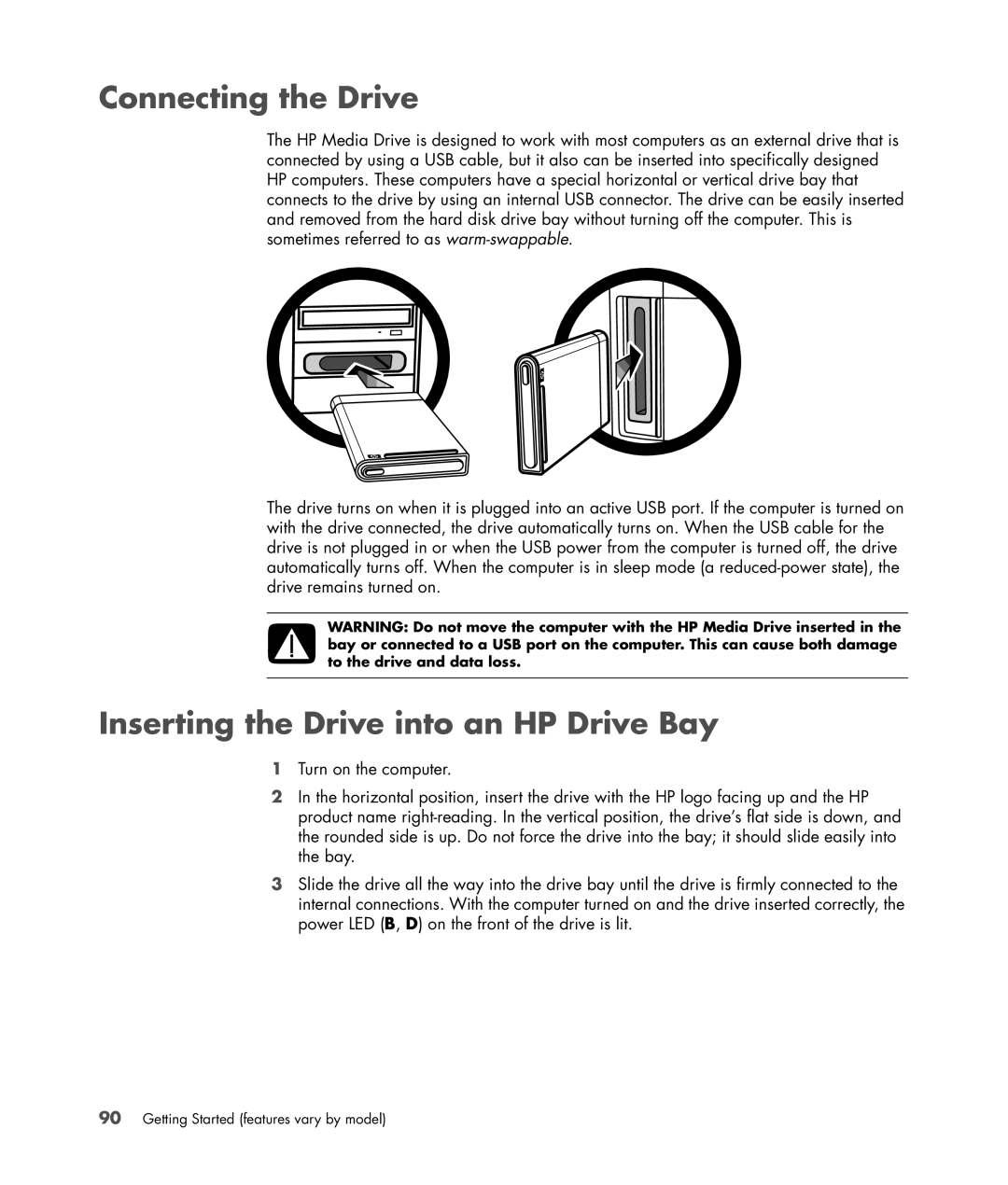 HP s3650f manual Connecting the Drive, Inserting the Drive into an HP Drive Bay 