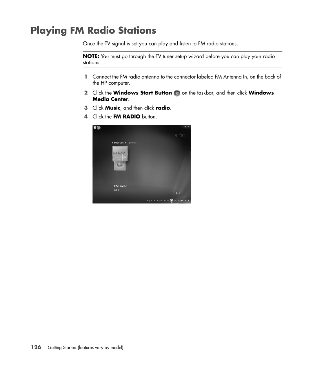 HP s3650f manual Playing FM Radio Stations 