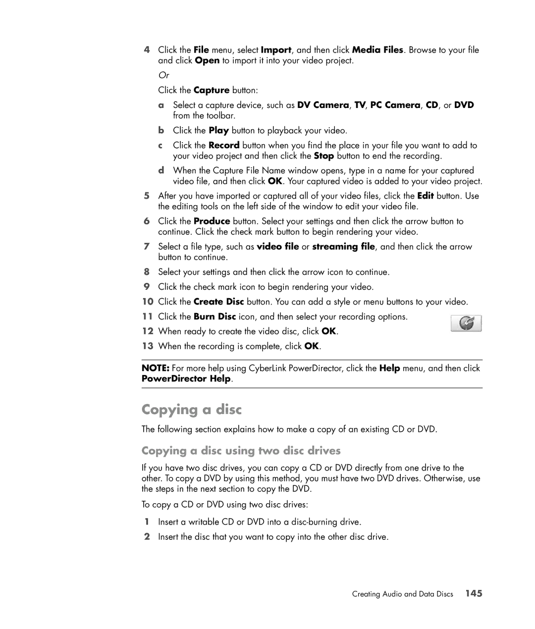 HP s3650f manual Copying a disc using two disc drives 