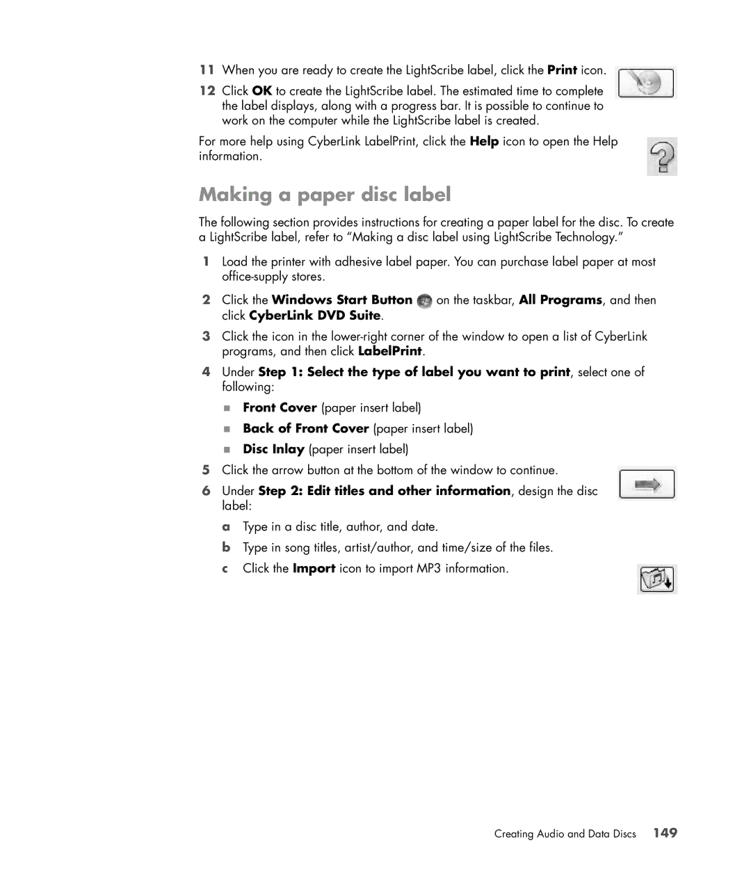 HP s3650f manual Making a paper disc label, Back of Front Cover paper insert label 