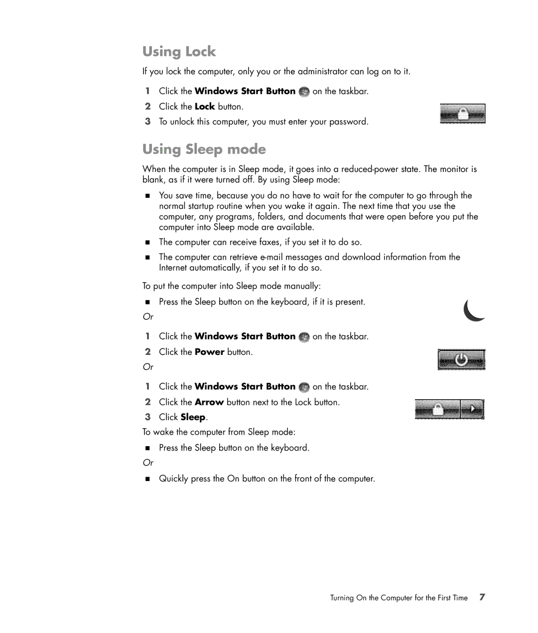 HP s3650f manual Using Lock, Using Sleep mode 