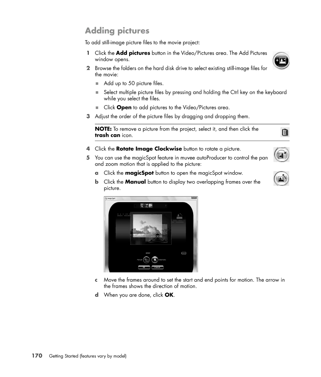 HP s3650f manual Adding pictures 