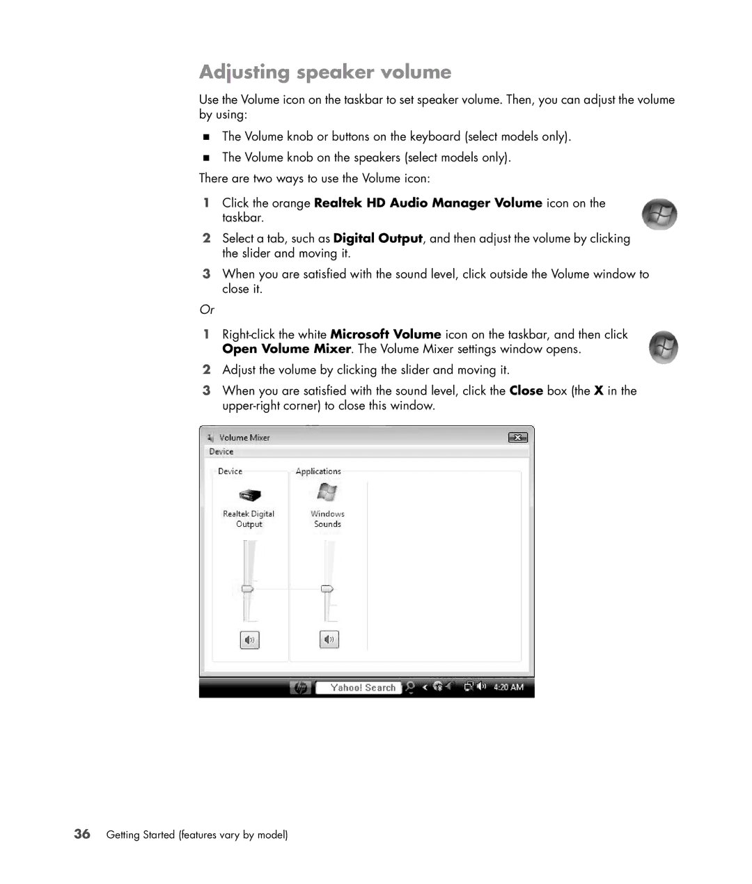 HP s3650f manual Adjusting speaker volume 