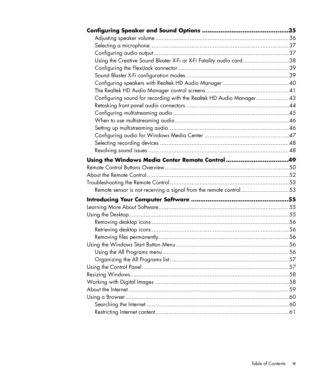 HP s3650f manual Configuring Speaker and Sound Options, Using the Windows Media Center Remote Control 