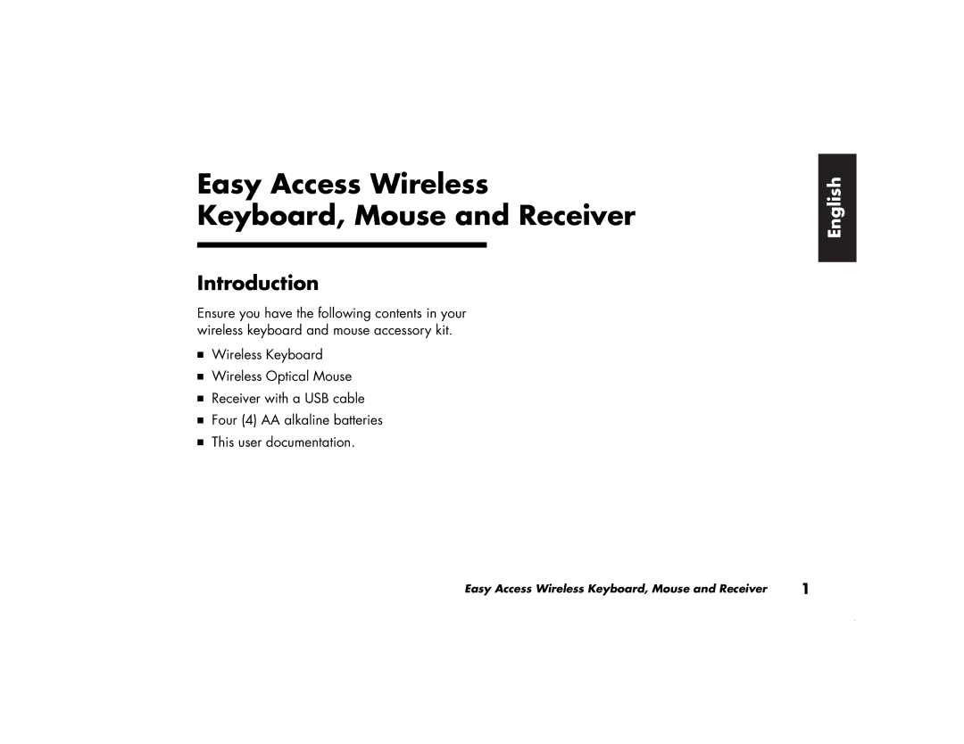 HP S3400SE, S3900SE, S3500SE, S4100SE, S4200SE, 8770SE, 8780SE Easy Access Wireless Keyboard, Mouse and Receiver, Introduction 