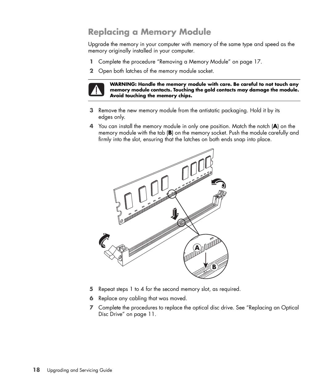 HP S3905F manual Replacing a Memory Module 