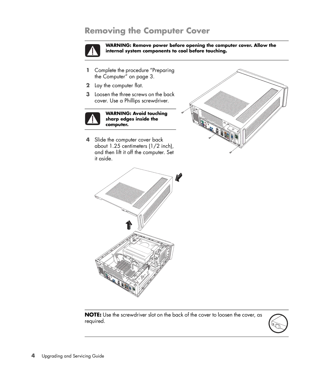 HP S3905F manual Removing the Computer Cover 