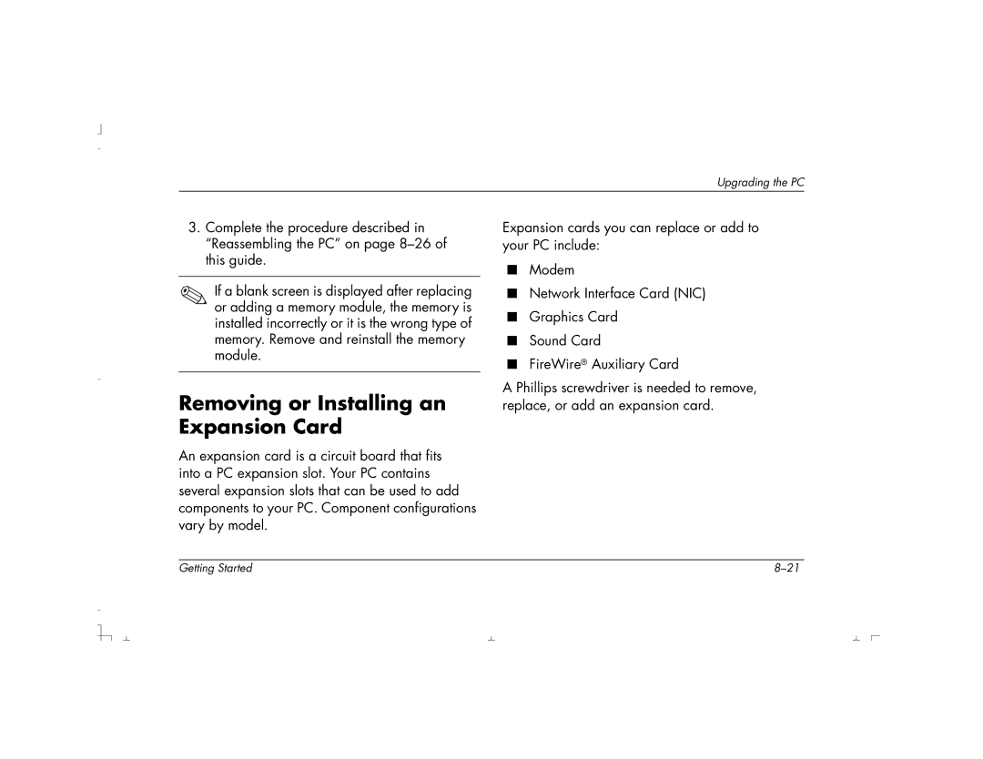 HP S4150UK, S4100UK, S3150UK, S3190UK, S3350UK, S4500UK, S4200UK, S4700UK manual Removing or Installing an Expansion Card 