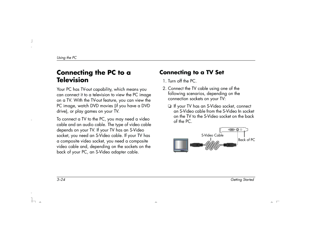 HP S4200UK, S4100UK, S4150UK, S3150UK, S3190UK, S3350UK, S4500UK manual Connecting the PC to a Television, Connecting to a TV Set 