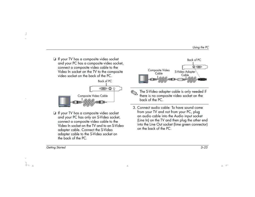 HP S4700UK, S4100UK, S4150UK, S3150UK, S3190UK, S3350UK, S4500UK, S4200UK manual Back of PC Composite Video Cable 