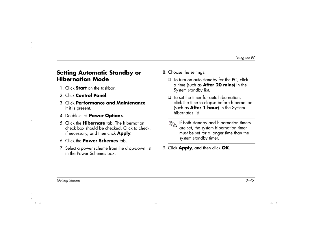 HP S3190UK, S4100UK, S4150UK, S3150UK, S3350UK, S4500UK Setting Automatic Standby or Hibernation Mode, Click Control Panel 