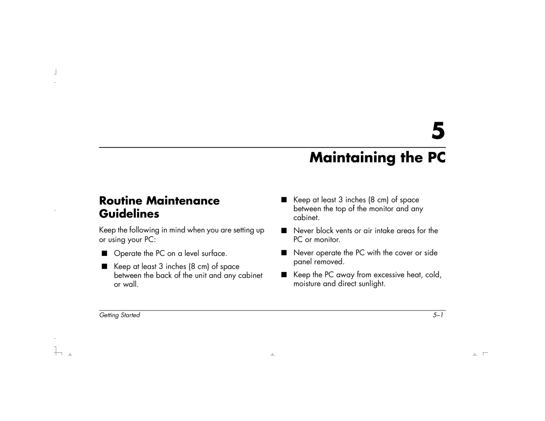 HP S3190UK, S4100UK, S4150UK, S3150UK, S3350UK, S4500UK, S4200UK, S4700UK Maintaining the PC, Routine Maintenance Guidelines 