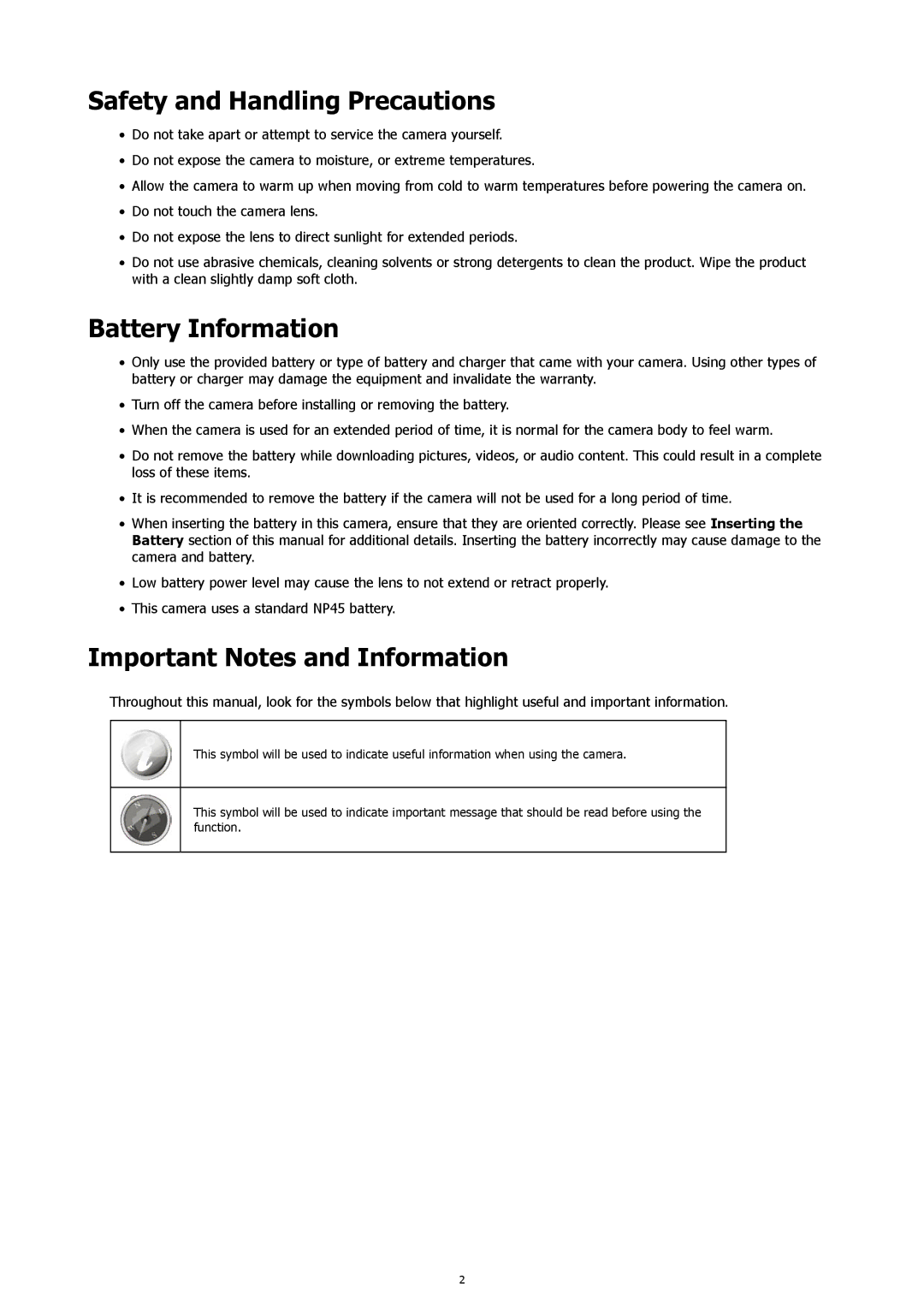 HP s500 Black manual Safety and Handling Precautions, Battery Information, Important Notes and Information 