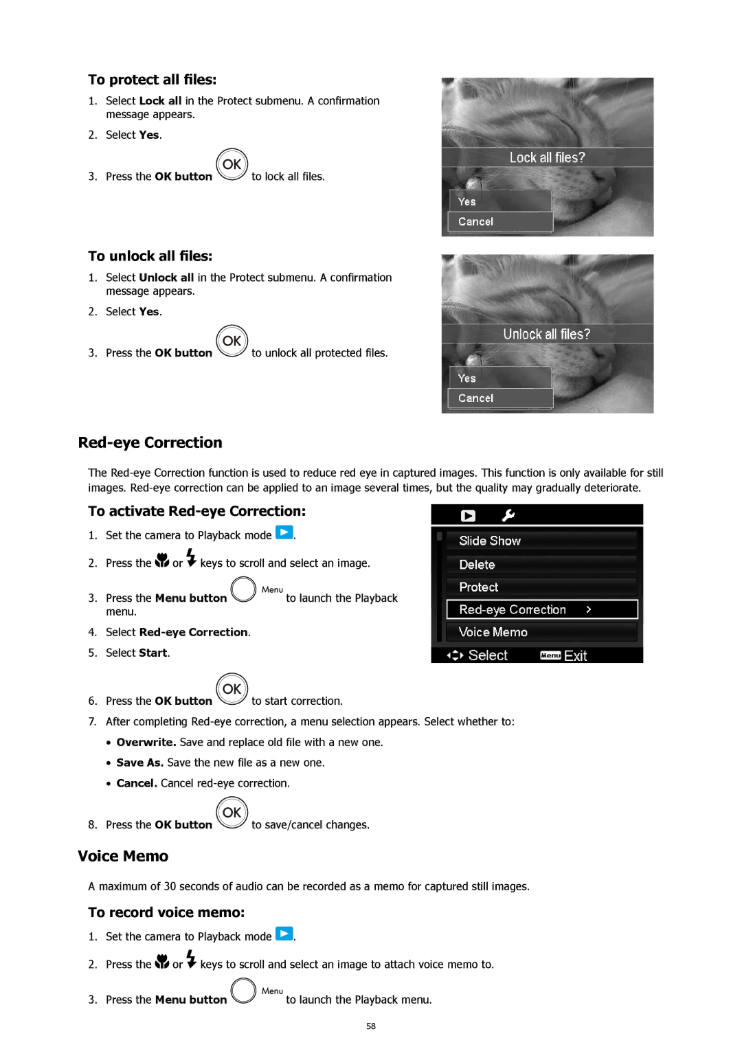 HP s500 Black manual Red-eye Correction, Voice Memo 