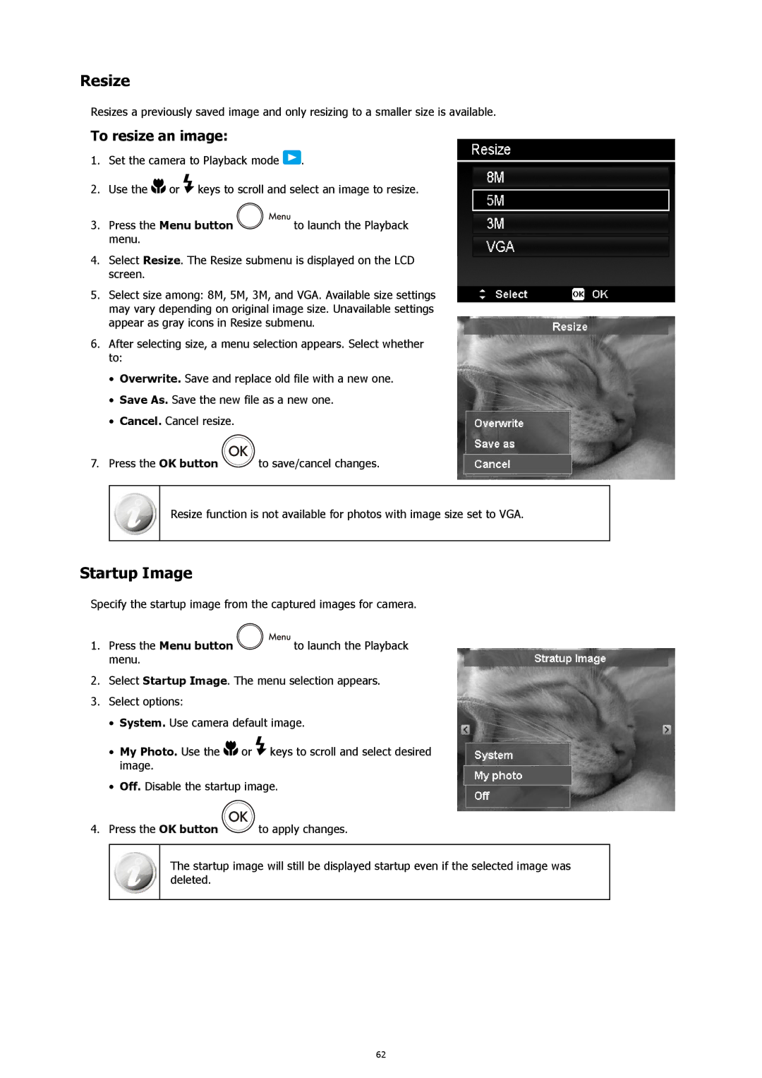 HP s500 Black manual Resize, Startup Image, To resize an image 