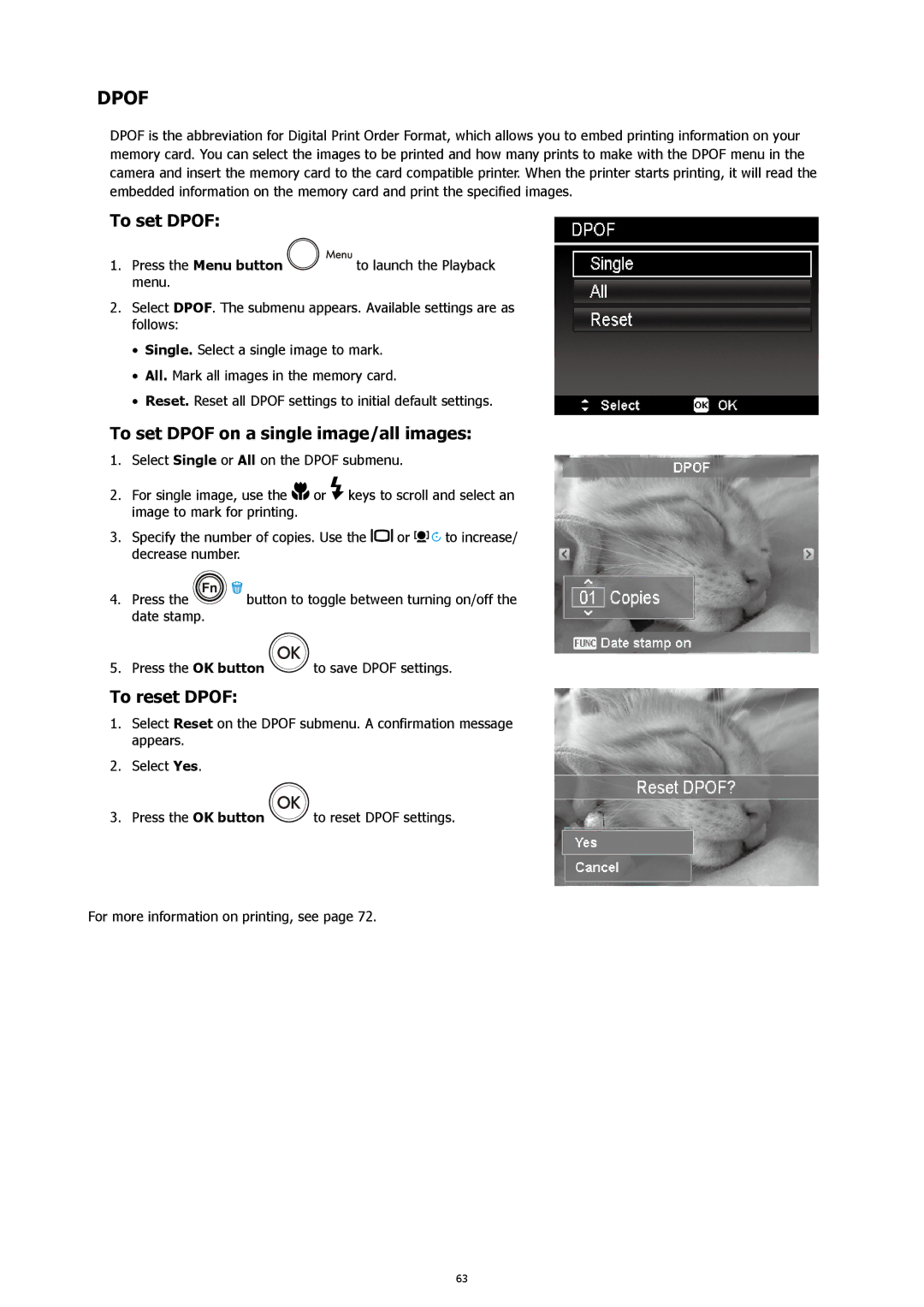 HP s500 Black manual To set Dpof on a single image/all images, To reset Dpof 