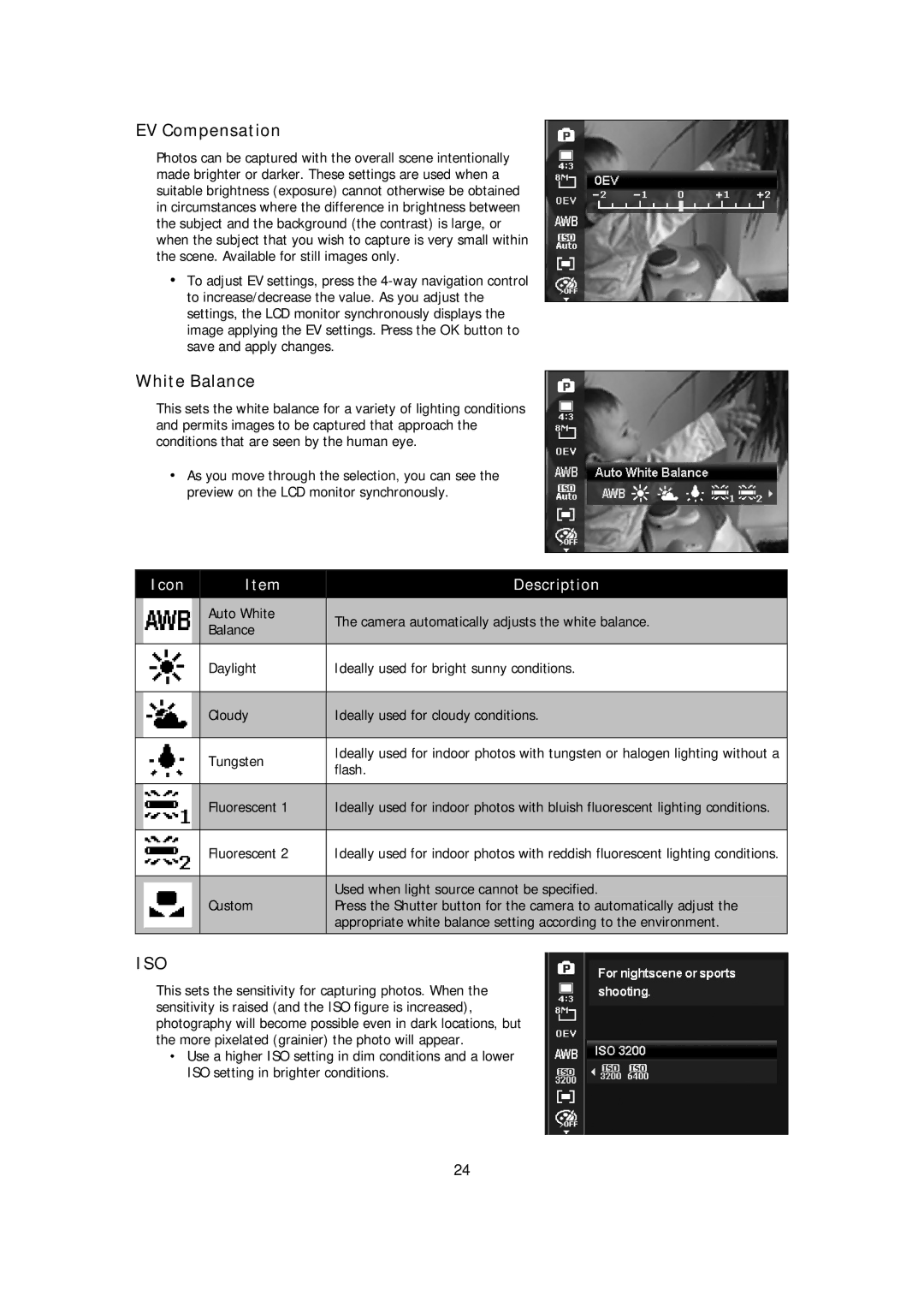 HP s510 manual EV Compensation, White Balance 