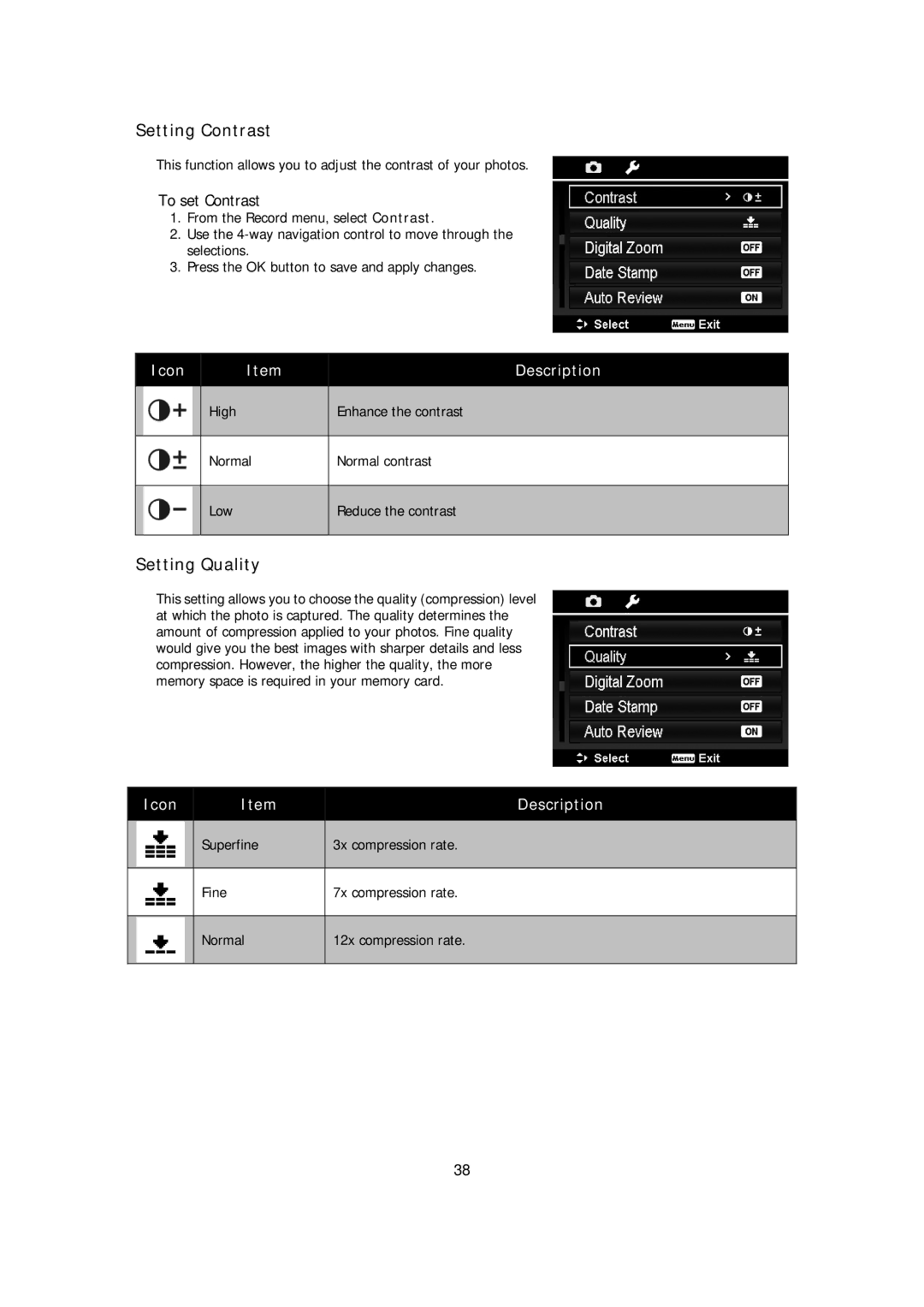 HP s510 manual Setting Contrast, Setting Quality, To set Contrast 