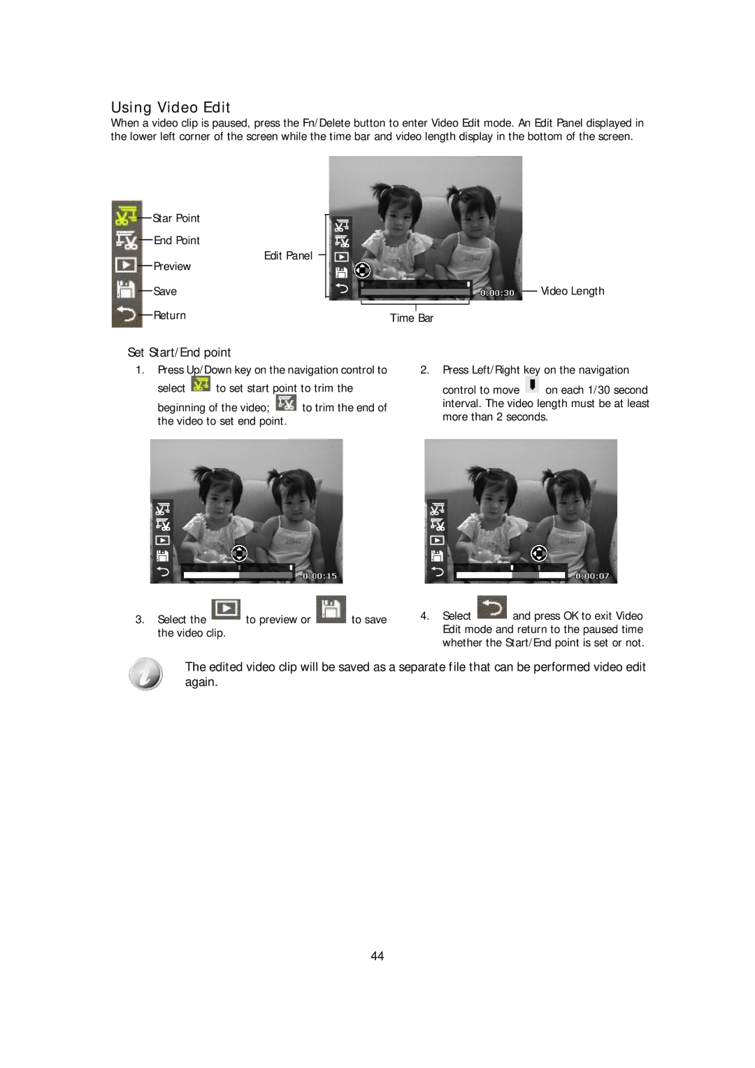 HP s510 manual Using Video Edit, Set Start/End point 