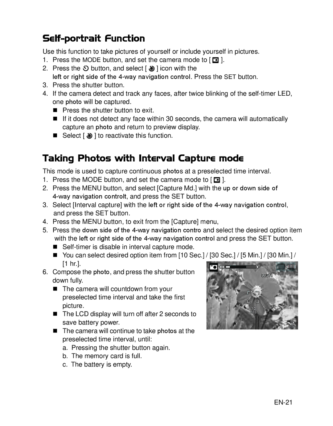 HP s520 manual Self-portrait Function, Taking Photos with Interval Capture mode, EN-21 
