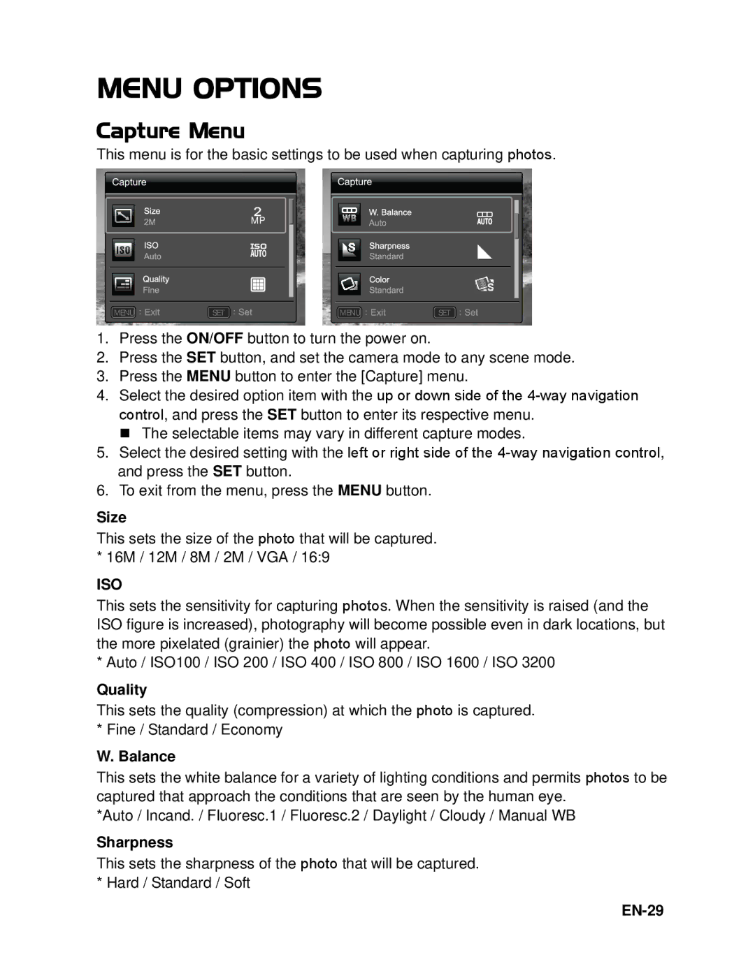 HP s520 manual Menu Options, Capture Menu 