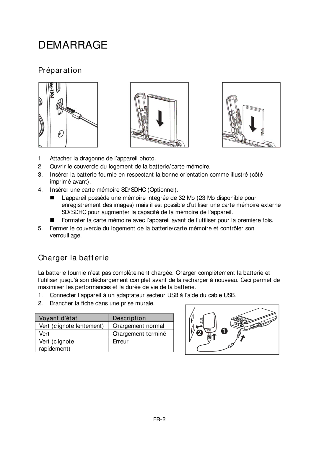 HP s520 manual Demarrage, Préparation, Charger la batterie 