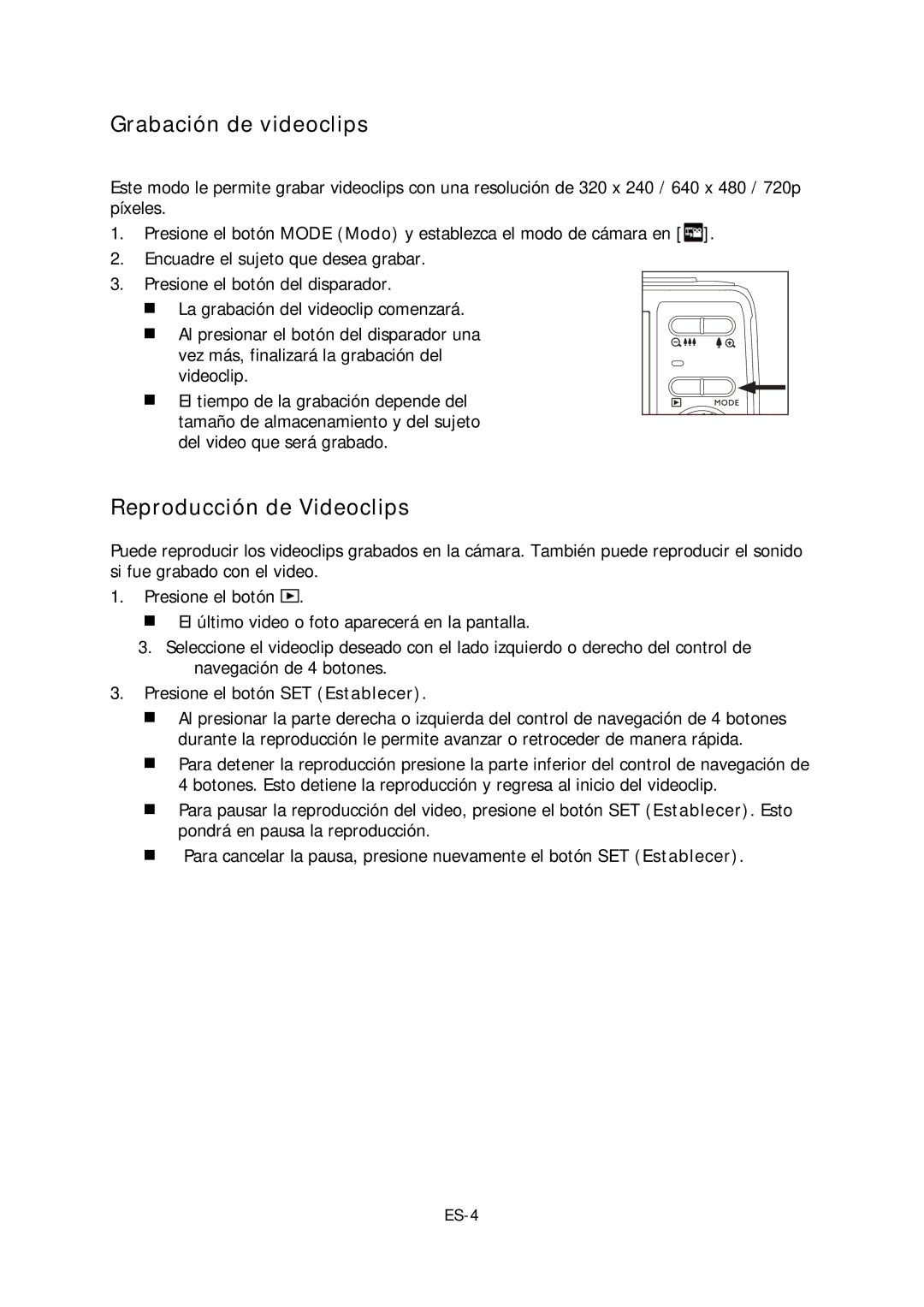 HP s520 manual Grabación de videoclips, Reproducción de Videoclips 