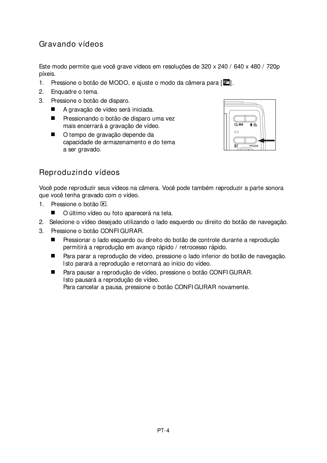 HP s520 manual Gravando vídeos, Reproduzindo vídeos 