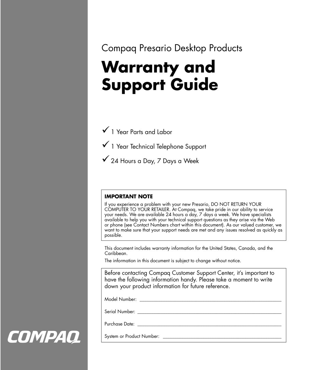 HP SR1090NX, S7300CL, SR1055CL, SR1050NX, SR1053WM, SR1044BB, SR1011NX, SR1010V (PU025AV), SR1012NX manual Warranty Support Guide 