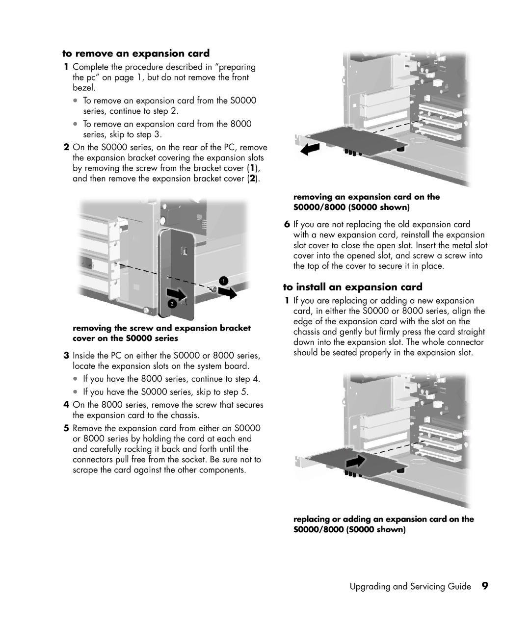 HP S7300CL manual To remove an expansion card 