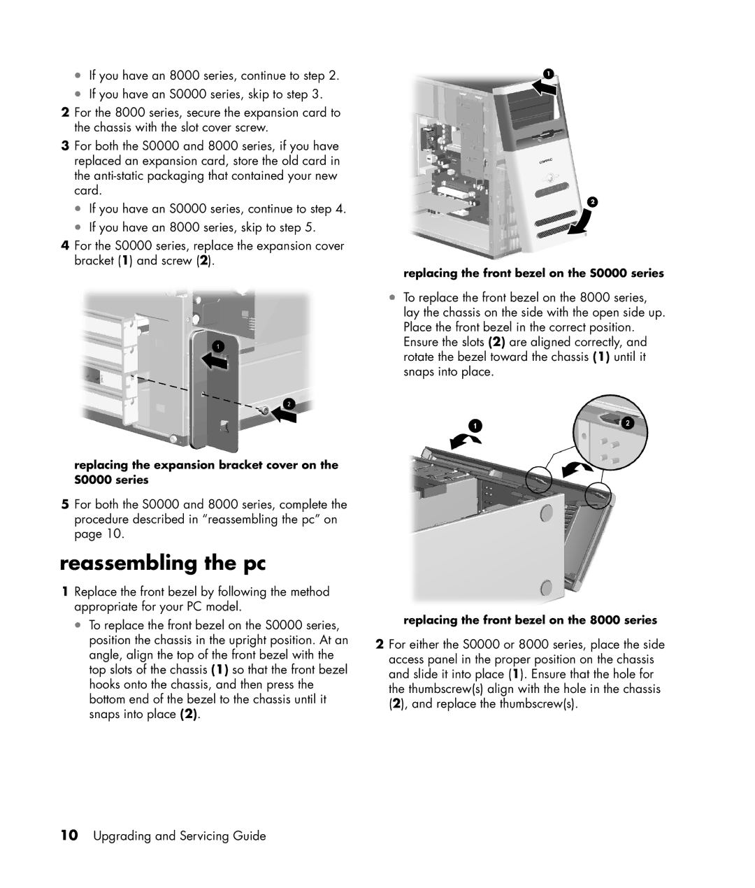 HP S7300CL manual Reassembling the pc 